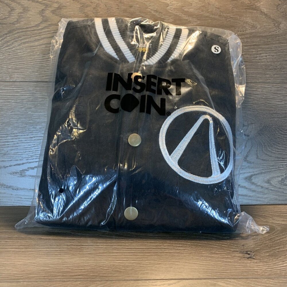 Borderlands Insert Coin Unisex Varsity Jacket S Black & Gray With Striped Cuffs - Picture 8 of 9